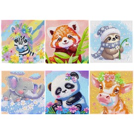Kssvzz Set of 6 5D Diamond Painting Children, Full Diamond Painting Pictures, Children's Animal Set, Girls Boys Gifts 6 7 8 9 10 11 12 Years, 15 x 15 cm (Style D)