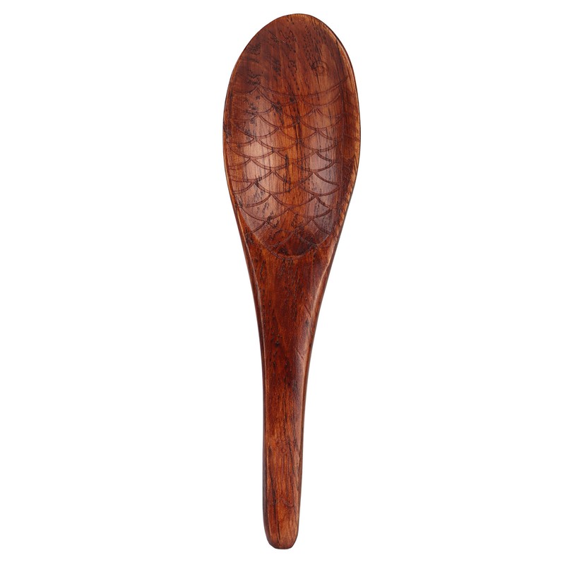 5pcs Wooden Spoon Fish Shaped Hand Carved Old Paint Color
