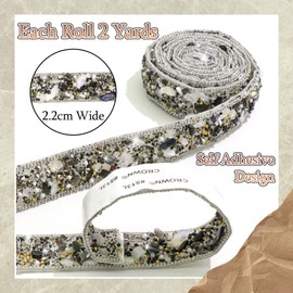 FULZTEY Bling Rhinestone Ribbon Roll,Black Gemstone Rhinestone Tape for DIY Crafts,2.2 CM Wide Self Adhesive Rhinestones Sticker,4 Yards Rhinestone Wrap for DIY Car Clothes Wedding Party Decoration