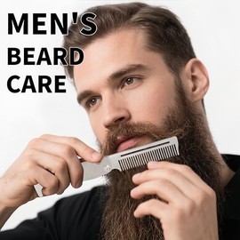 Peine de metal para cabello, barba y bigote, peine de bolsillo EDC plegable multifuncional con abridor de botellas, antiestático para viajes y peinado