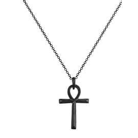 Kuzzoi Men's Necklace with Cross Pendant (30 mm) in Fashionable Design, Long Biker Chain for Man and Friend with Ankh Cross Symbol Made of 925 Sterling Silver, Length 60 cm, Sterling Silver