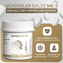 Senagold Schüssler Salts No. 5 - Potassium Phosphoricum D6 - 400 Tablets - The Salt of Nerves and Psyche - Gluten & Alcohol Free - Made according to Homeopathic Pharmacopoeia in Germany