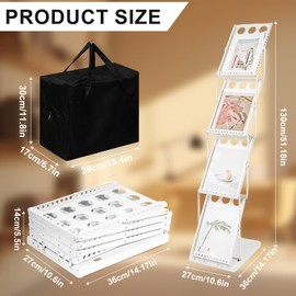 Foldable Magazine Rack Metal, Folding Literature Floor Display Stand 4 Pocket with Portable Bag Catalog Holder Booklets Brochure Shelf for Holding Newspaper Trade Show Accessories Office Retail Home