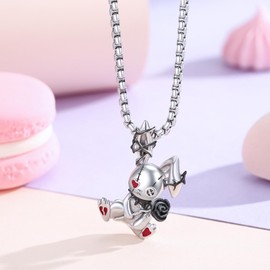 COZBUTY Voodoo Dolls Necklace, 925 Sterling Silver Rabbit and Rose Pandant Bunny Necklace for Momen Men Voodoo Pendant Jewelry Easter Gift Unisex Punk Gothic Hip Hop Rock Animal Pendant Jewelry Birthday