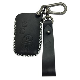ALEACAR Genuine Leather Key Fob Cover & Key Chain for Lexus (4 Buttons, Keyless Go)- Fits ES350 GS300 GS350 GS430 GS450h ISC IS250 IS350 LS460 LS600 & More (2005-2018) (Black Model B)