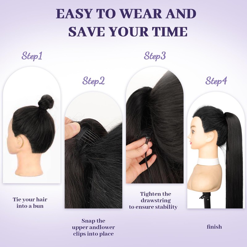 Drawstring Ponytail Extension, Long Straight Pony Tails Hair Extensions Natural