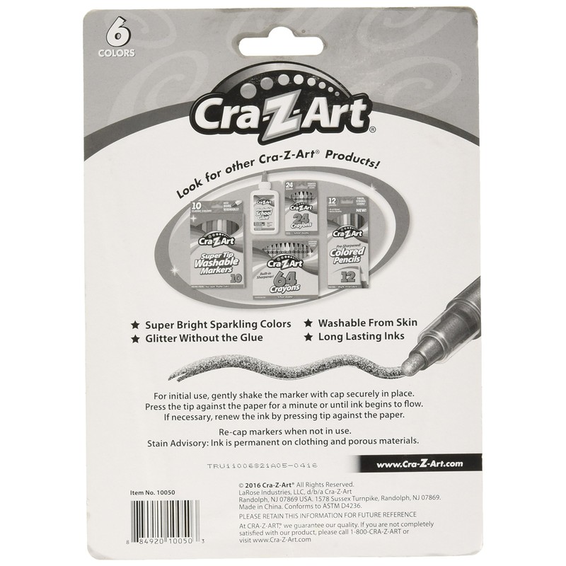 Cra-Z-Art Glitter Markers, 6 Count (10050)
