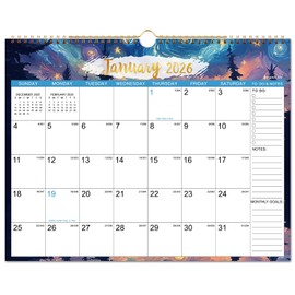 2026 Calendar - 2026 Wall Calendar, January 2026 - December 2026, 15" x 11.5", 12 Monthly Wall Calendars, Twin-Wire Binding + Hanging Hook + Thick Paper + Julian Dates - Starry Skies