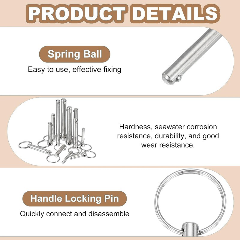 TA-VIGOR 2Pcs Quick Release Pins, 6mm Dia 45mm Length Bimini