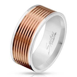 Scratching S COOLBODYART Stainless Steel Unisex Ring Silver 9 Multi Rose Gold Grooved Ring Sizes 60 (19) – 69 (22), Stainless Steel