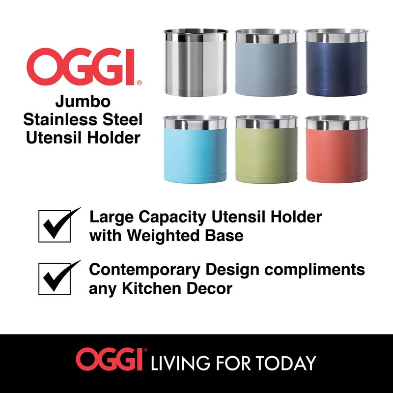 Oggi Stainless Steel Jumbo Utensil Holder - 7" Utensil Caddy,