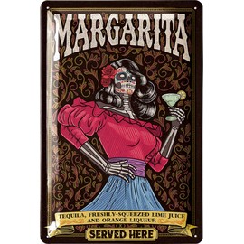 LANOLU Tin Signs Retro Bar Decoration - Bar Sign Margarita Serviced Here - Metal Signs Vintage as Alcohol Accessories for Party Room, Kitchen - Cocktail Sign as a Gift, 20 x 30 cm