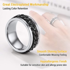 Spinner Chain Rings Men Cool Mens Black Stainless Steel Jewelry Biker Chain Fidget Rings For Anxiety