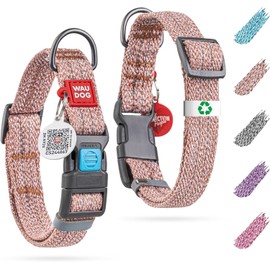 WAUDOG Reflective Cotton Dog Collar Eco-Friendly Alt to Nylon Collar for Small Medium and Large Dogs - Pet Collar with QR ID Tag - Puppy Collar for Large Breed Dogs - Adjustable Male Female Dog Collar