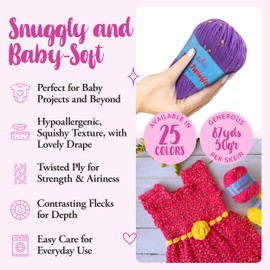 Tweed Twinkles Soft Acrylic Hypoallergenic Yarn with Flecks for Babies, 8 skeins, 696 yards/400 Grams, Light Worsted, DK #3 - Cyan Blue