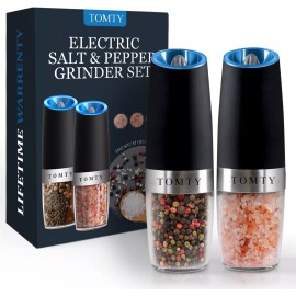 TOMTY Electric Salt & Pepper Gravity Grinder Set Battery Operated LED Light Great Gift