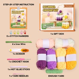Karsspor Crochet Kit for Beginners - 2 PCS Tulip Potted Plants Crochet Kit, Complete Crochet Kit for Beginners Kits Adults with Easy to Follow Tutorials, DIY Knitting & Crochet Supplies