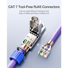 VCELINK Conector RJ45 sin herramientas, chapado en oro, conector Cat 7 sin herramientas, conector Ethernet blindado para cable Ethernet Cat6A/Cat7, soporta POE, hasta 10 Gbps, fácil de usar, paquete