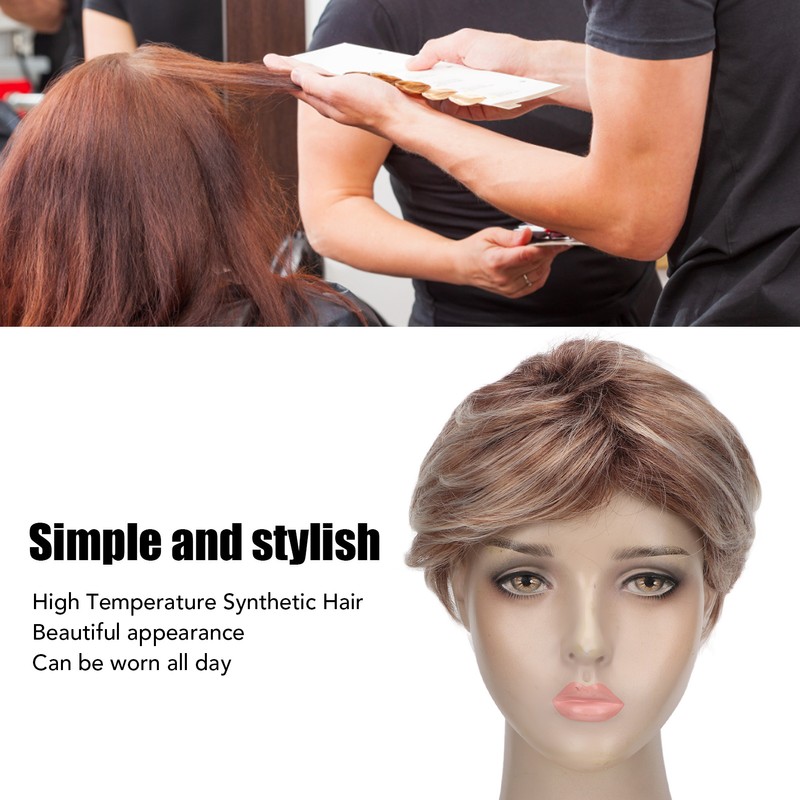 Woman Short Wig Synthetic Layered Straight Fluffy Heat Resistant Soft