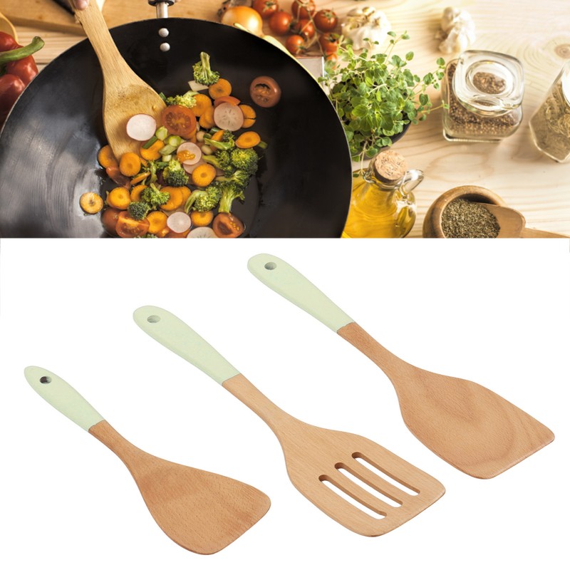 3Pcs Wooden Spatula Set Heat Resistant Light Weight Kitchen Cooking