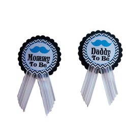 Little Man Mommy & Daddy to Be Pin Mustache Baby Shower Blue & Black It's a Boy, Baby Sprinkle Gender Reveal