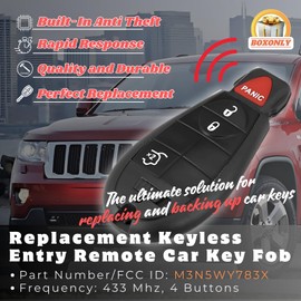 Boxonly Replacement Keyless Entry Remote Car Key Fob M3N5WY783X, 433MHz, 4 Buttons with Door Key IYZ-C01C, Compatible with Jeep Grand Cherokee (2008-2013) and for Jeep Commander (2008-2010)