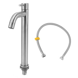 Single Cold Water Kitchen Faucet Stainless Steel Single Hole Bathroom Faucet for Home Apartment Tall Bent