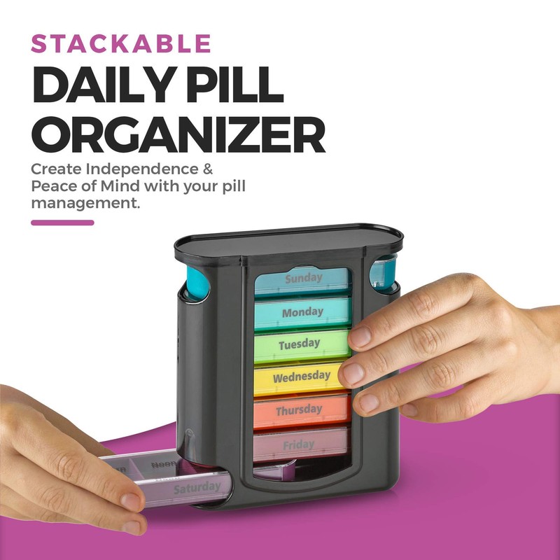 Stackable Daily Pill Organizer - 2 Pack, 4 Times a