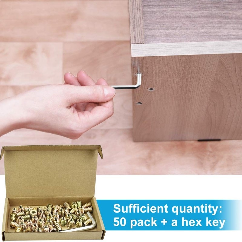 PERFETSELL 50 PCS Threaded Insert Nuts for Wood Furniture, M6x15mm