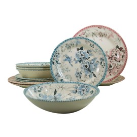 TUDOR ROYAL 12-Piece Porcelain Round Dinnerware Set, Service for 4, VINTAGE GARDEN, Floral, Plates Bowls Dishes, Premium Quality Tableware, Unique Pattern, Glossy