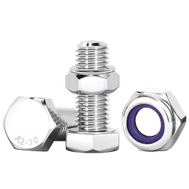 Drenky Hex Screws Set M10 Stainless Steel A2 V2A Self-Locking Nuts M10 x 20 mm Machine Screws Stainless Steel for Furniture, Cars, Bicycles, Ships, 3D Printing, Pack of 10