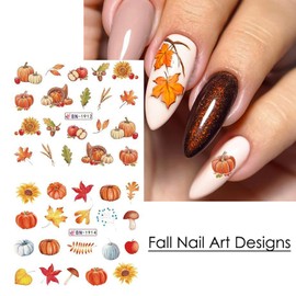 Thanksgiving Nail Stickers Fall Leaf Nail Art Decals Maple Leaf Pumpkin Turkeys Nail Design Water Transfer Nail Decals Autumn Nail Decorations Cute Nail Art Stickers for Women DIY Nail Art Supplies