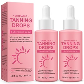 2Pcs Sunless Tanning Drops to Drink, Natural Drinkable Sunless Tanning Drops, Oral Self Tanning drop Gradual Glow, Moisturizing Tanner for Face & Body, Tanning Supplement Naturally Boost Melannin