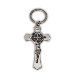 Eillwin Jesus Crucifix Keychain Holy Cross Keychain Religious Saint Benedict Catholic Charm Pendant for Good Luck and Protection, Silver, M, silver