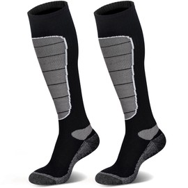 Hylaea Merino Wool Ski Socks, Cold Weather Socks for Snowboarding, Snow, Winter, Hunting, Thermal, Knee-high Warm, Outdoor Sports Grey Black 2 Pairs Large