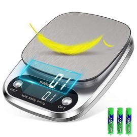 Mobxpar Digitale Küchenwaage Digitalwaage Professionelle Elektronische Waage Küchen Edelstahl Präzision auf bis zu 0,1g (5kg Maximalgewicht), Lebensmittelwaage Präzisionswaage mit Tara Funktion