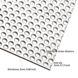 Jucoan Perforated Sheet, 11.8" x 11.8" Stainless Steel Perforated Metal Sheet, 0.12" Hole, 0.08" Thickness for Indoor Outdoor