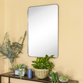 GRACTO 24x36'' Brushed Nickel Metal Framed Bathroom Mirror for Wall in Stainless Steel Rounded Rectangular Bathroom Vanity Mirrors Wall Mounted