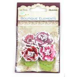 Little Birdie Mixed Media Paper Flowers in Shades of Pink and Red -  Set of 4 Craft Flowers