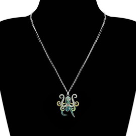 LONYOO Enamel Cute Octopus Necklace Chain Zinc Alloy Pendant Jewellery Octopus Ocean Gifts for Women Girls, Zinc, No Gemstone