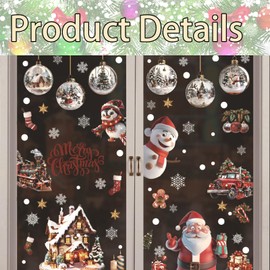 9 PCS Christmas Window Stickers Christmas Decorations for Windows Double 3D Large Christmas Window Sticker with Santa Claus Reindeer Snowflakes for Windows Christmas Window Decorations