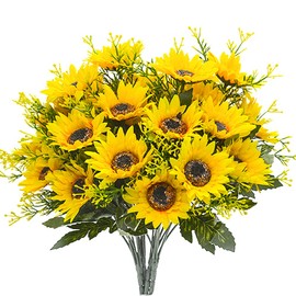 Grunyia Artificial Flowers Fake Sunflowers, 4PCS Faux Silk Flowers Floral Table Centerpieces Arrangements Home Kitchen Office Windowsill Hanging Spring Decorations