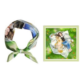 GIMIRO Imitation Silk Scarf [53 x 53 cm] Square Scarves Impressionism Pattern Vintage Scarf for Office Work or Casual Waistband, Green - Girl with Dog