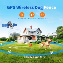 GPS Wireless Dog Collar Fence System - Multifunctional Electric Fence for Dogs Position by GPS, IPX7 Waterproof Electric Dog Fence Outdoor,Radius Up to 33-999 Yards