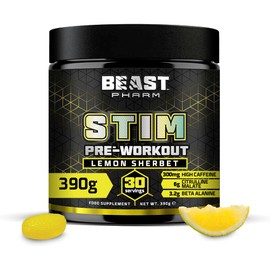 Beast Stim Pre Workout Powder 300mg Caffeine, Beta Alanine - Lemon Sherbet
