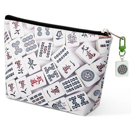 Mahj Tile Lover Gift Mahj Tiles Coin Bag with Keychain Set PU Leather Coin Purse Gift for Lover Women Mom Grandma Birthday Travel