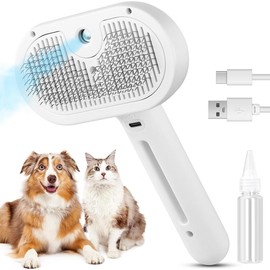 3 in 1 Cat Steam Brush, Pet Spray Hair Removal Comb for Shedding & Grooming, Water Brush for Cats Dogs Small Animals Long Short Haired with One-Click Release Button(White) FourSeas - Color: White