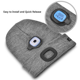 Etsfmoa Unisex Beanie with The Light Gifts for Men Dad Father USB Rechargeable Caps Silver Gray