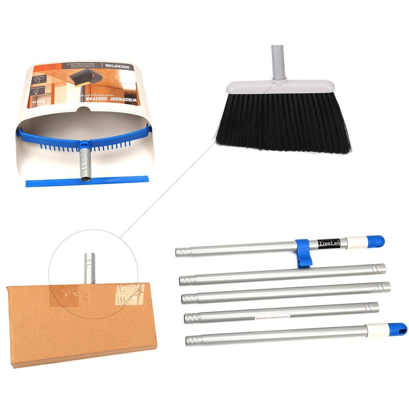 TreeLen Long Handle Broom and Dustpan Set,Upright Dust Pan Combo