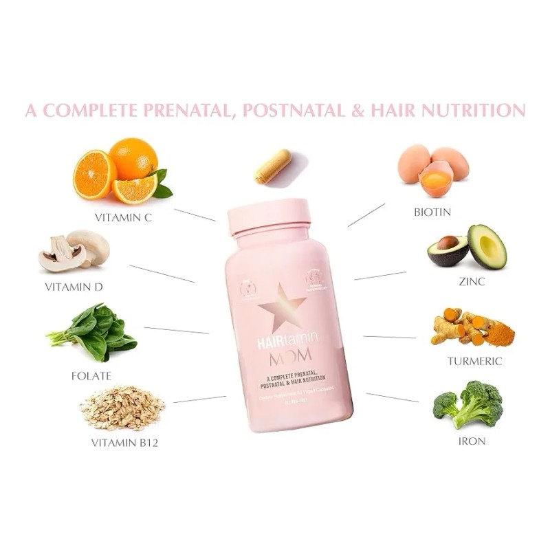 Soporte Cabello Hairtamin Mom Prenatal 30 Caps Hecho Usa Sin